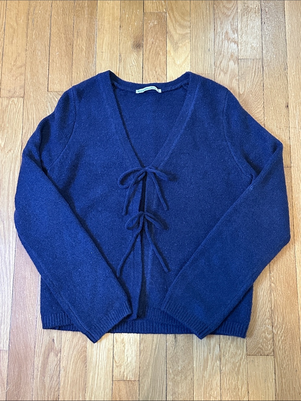 Abercrombie & Fitch Navy V-Neck Sweater with Front Tie Detail